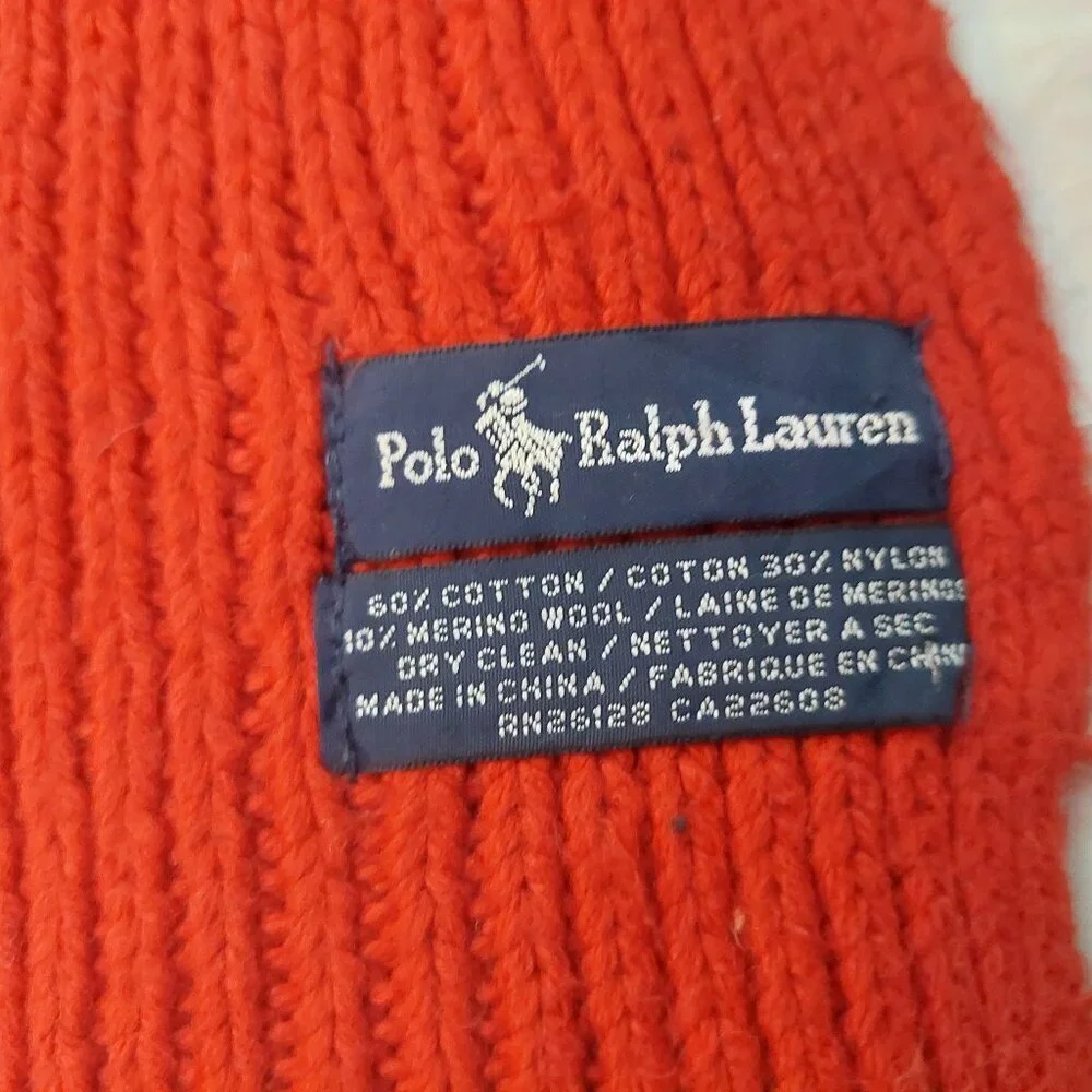 POLO Ralph Lauren 80s Vintage Red Knit Scarf Black Embroidered Polo Logo Scarves - Picture 8 of 8